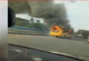 college bus catches fire
